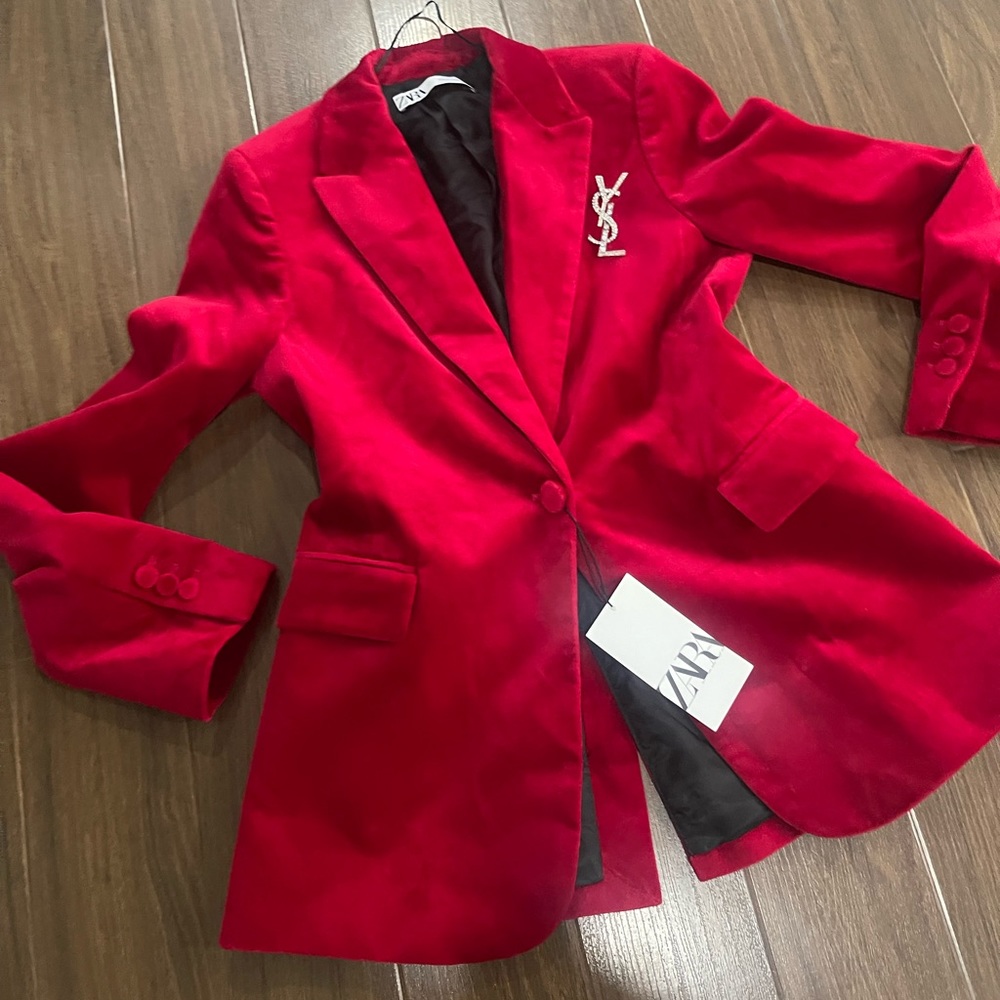 Zara Red Velvet Blazer